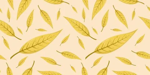 Seamless pattern with autumn fall yellow willow tree leaves. Stock Illustration
