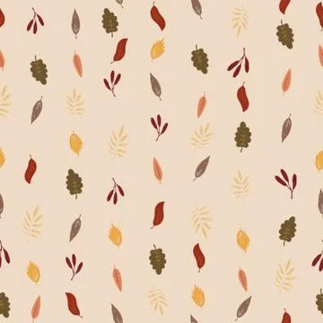 Seamless pattern from autumn fallen leaves on a light beige background. Warm Illustrazione stock