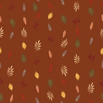 Seamless pattern from autumn fallen leaves on a orange background. Warm Stock Illustration