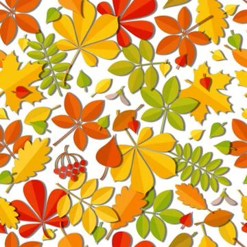 Seamless pattern Autumn falling leaf isolated on white background. Illustrazione stock