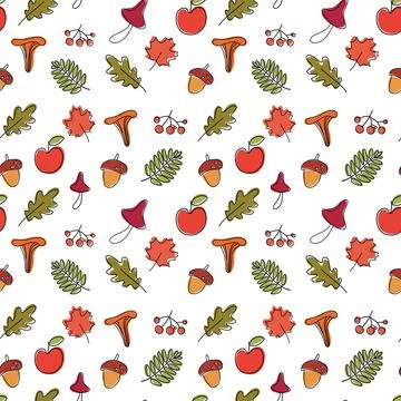 Seamless pattern of Autumn forest foliage. Gifts of nature. Stock Illustration