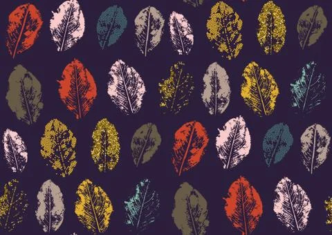 Seamless pattern with autumn ink leaves marks Stock Illustration