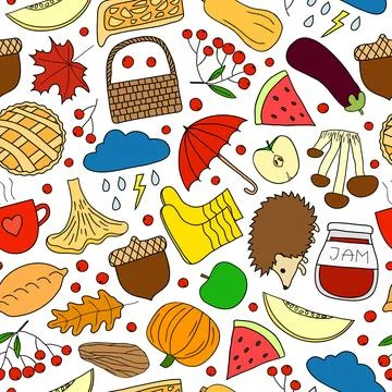Seamless pattern with autumn items. Stock Illustration
