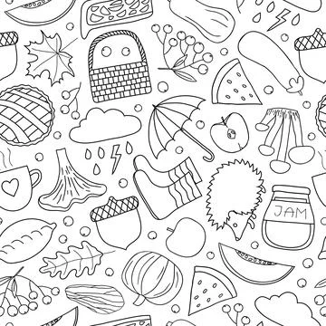 Seamless pattern with autumn items. Illustrazione stock