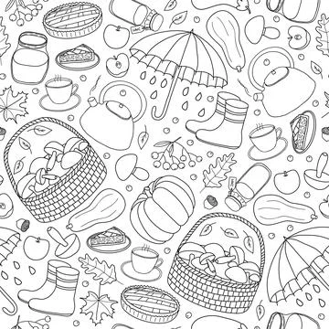 Seamless pattern with autumn items. Stock Illustration