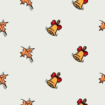 Seamless pattern with autumn leaf and bell icons Illustrazione stock