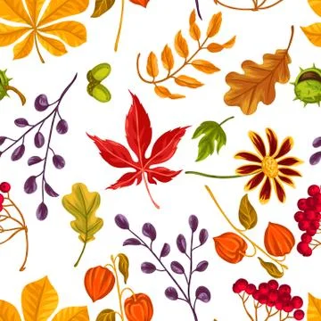 Seamless pattern with autumn leaves and plants. Background easy to use for Stock Illustration
