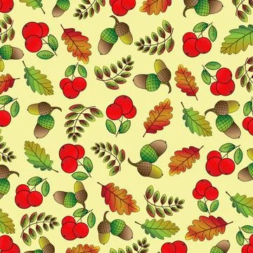Seamless pattern with autumn leaves and berries Stock Illustration