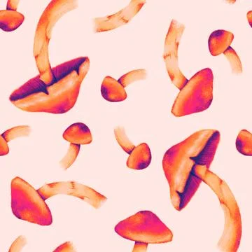 Seamless pattern with autumn leaves and mushrooms, perfect for seasonal texti Stock Illustration