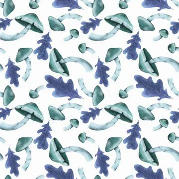 Seamless pattern with autumn leaves and mushrooms, perfect for seasonal texti Stock Illustration