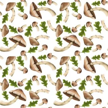 Seamless pattern with autumn leaves and mushrooms, perfect for seasonal texti Stock Illustration