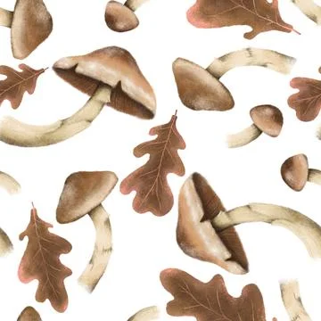 Seamless pattern with autumn leaves and mushrooms, perfect for seasonal texti Stock Illustration