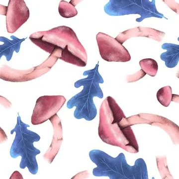 Seamless pattern with autumn leaves and mushrooms, perfect for seasonal texti Stock Illustration