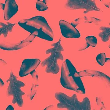 Seamless pattern with autumn leaves and mushrooms, perfect for seasonal texti Stock Illustration