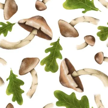 Seamless pattern with autumn leaves and mushrooms, perfect for seasonal texti Stock Illustration
