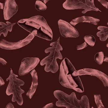 Seamless pattern with autumn leaves and mushrooms, perfect for seasonal texti Stock Illustration