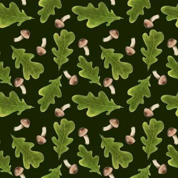 Seamless pattern with autumn leaves and mushrooms, perfect for seasonal texti Stock Illustration