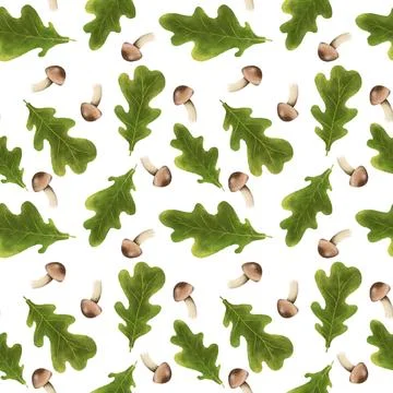 Seamless pattern with autumn leaves and mushrooms, perfect for seasonal texti Stock Illustration