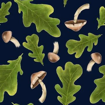 Seamless pattern with autumn leaves and mushrooms, perfect for seasonal texti Stock Illustration