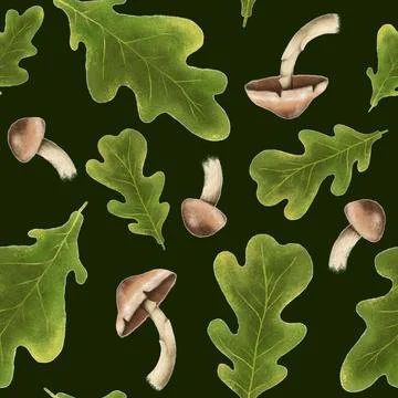 Seamless pattern with autumn leaves and mushrooms, perfect for seasonal texti Stock Illustration