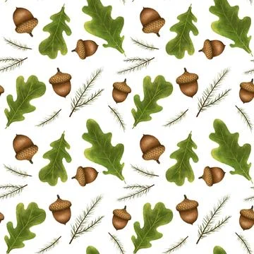 Seamless pattern with autumn leaves and mushrooms, perfect for seasonal texti Stock Illustration