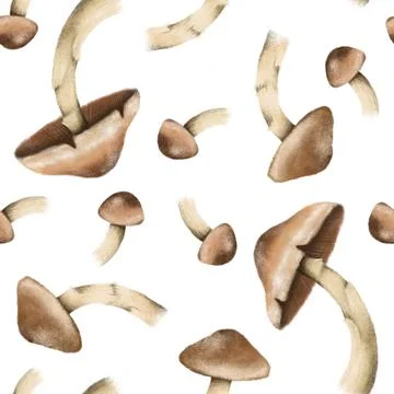 Seamless pattern with autumn leaves and mushrooms, perfect for seasonal texti Stock Illustration