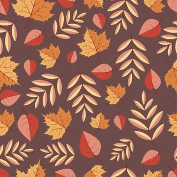 Seamless pattern with autumn leaves on a colored background Stock Illustration