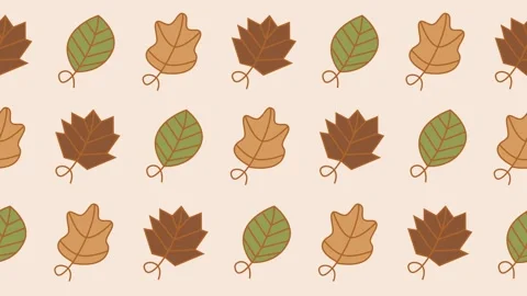 Seamless pattern of autumn leaves, curly stem oak, maple, and green leaves Stock Footage 342339824