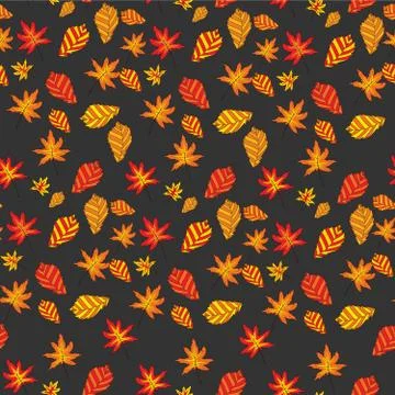 Seamless pattern with autumn leaves on a dark background Stock Illustration