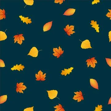 Seamless pattern autumn leaves on a dark background Stock Illustration
