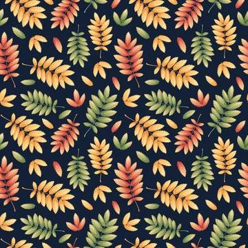 Seamless pattern with autumn leaves on a dark background. Great for fabric, w Stock Illustration