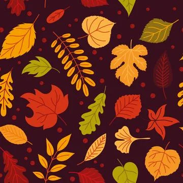 Seamless pattern with autumn leaves on a dark background Stock Illustration
