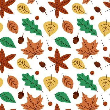 Seamless pattern with autumn leaves. Endless print. Vector illustration. Simple 스톡 일러스트