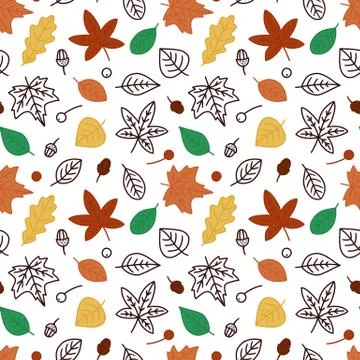 Seamless pattern with autumn leaves. Endless print. Vector illustration. Simple イラスト素材