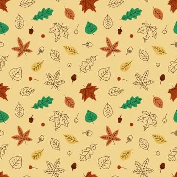 Seamless pattern with autumn leaves. Endless print. Vector illustration. Simple 스톡 일러스트