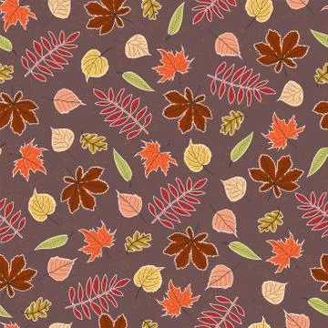 Seamless pattern autumn leaves of oak, maple, birch, poplar, linden, horse ch イラスト素材