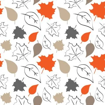 Seamless pattern with autumn leaves in Orange, Beige, Grey. Perfect for wallp Stock Illustration