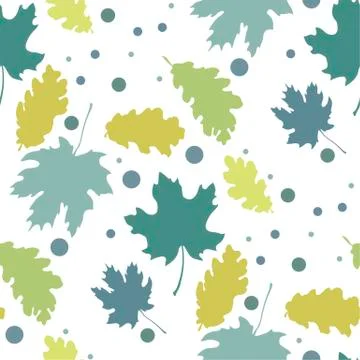 Seamless pattern with autumn leaves silhouettes and dots Stock Illustration