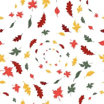Seamless pattern of autumn leaves of trees and oak and maple 스톡 일러스트