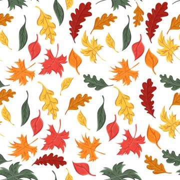 Seamless pattern of autumn leaves of trees and oak and maple Stock Illustration