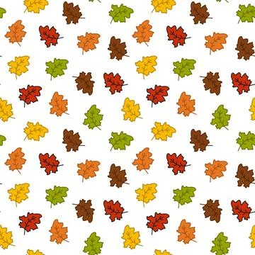 Seamless Pattern of Autumn Leaves in Vibrant Colors on white background. Conc Stock Illustration