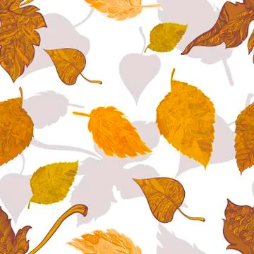 Seamless pattern autumn leaves on white background Stock Illustration