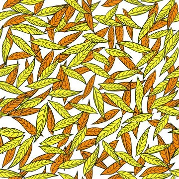 Seamless pattern with autumn leaves on white. Fall season. Stock Illustration