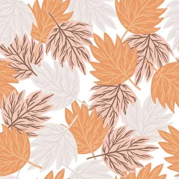 Seamless pattern autumn leaves on white background. Template maple leaf in sc Stock Illustration