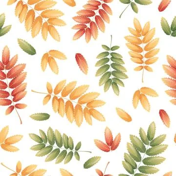 Seamless pattern with autumn leaves on a white background. Great for fabric,  Stock Illustration