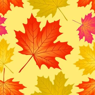 Seamless pattern autumn maple leaves, raster illustration. Stock Illustration