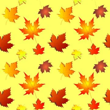 Seamless pattern of autumn maple leaves on a yellow background, texture Illustrazione stock