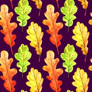 Seamless pattern with autumn oak leaves. Stock Illustration