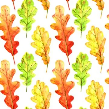 Seamless pattern with autumn oak leaves. Stock Illustration