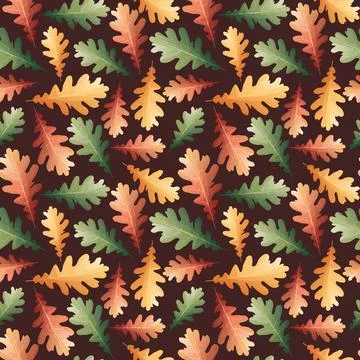 Seamless pattern with autumn oak leaves on a dark background. Great for fabri Illustrazione stock